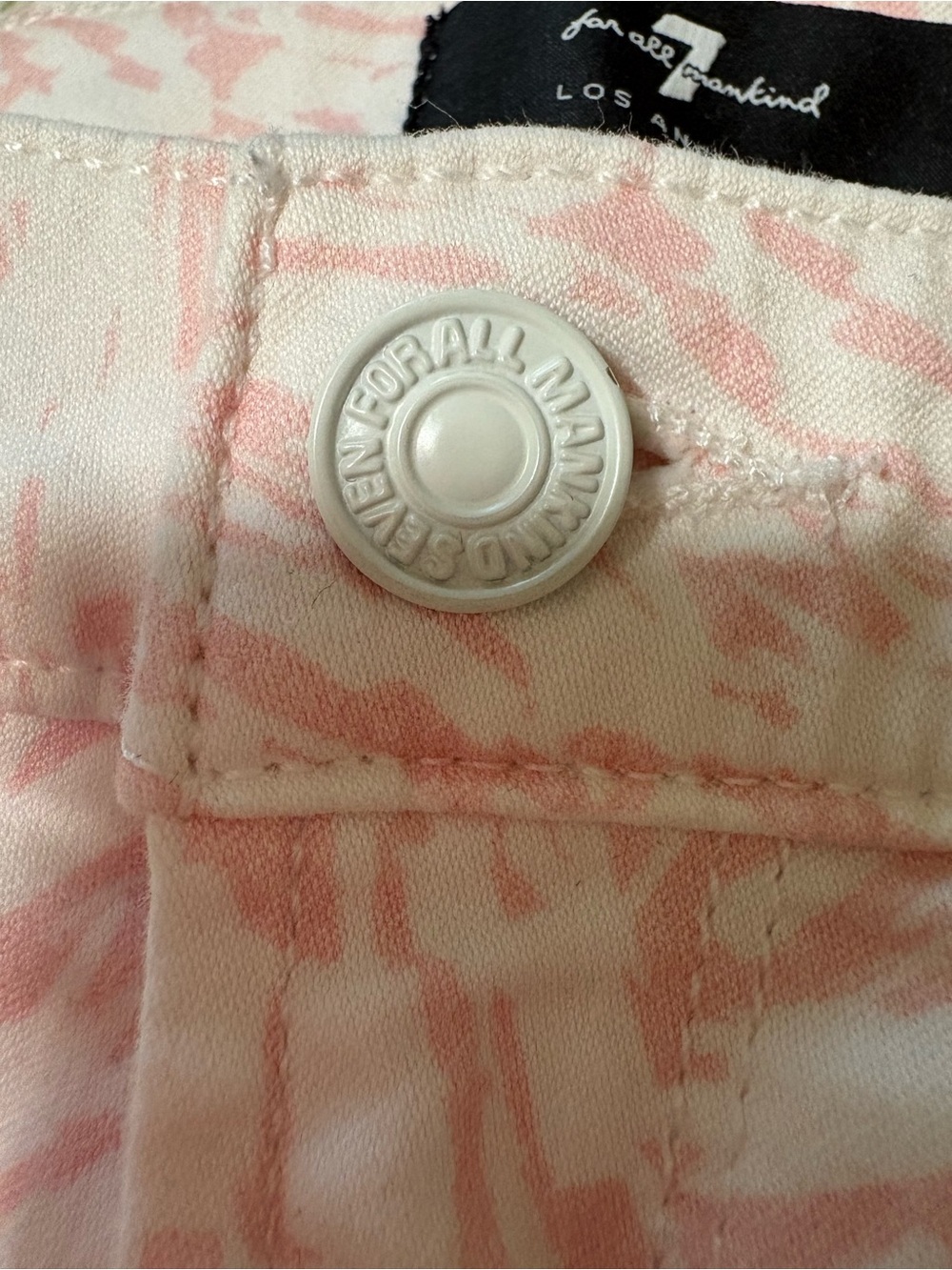 7 For All Mankind High Waist Ankle Skinny Jean in Abstract Pink Print - Size 28 - Picture 5 of 12